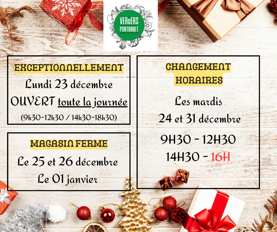 Horaires fêtes de fin d'année